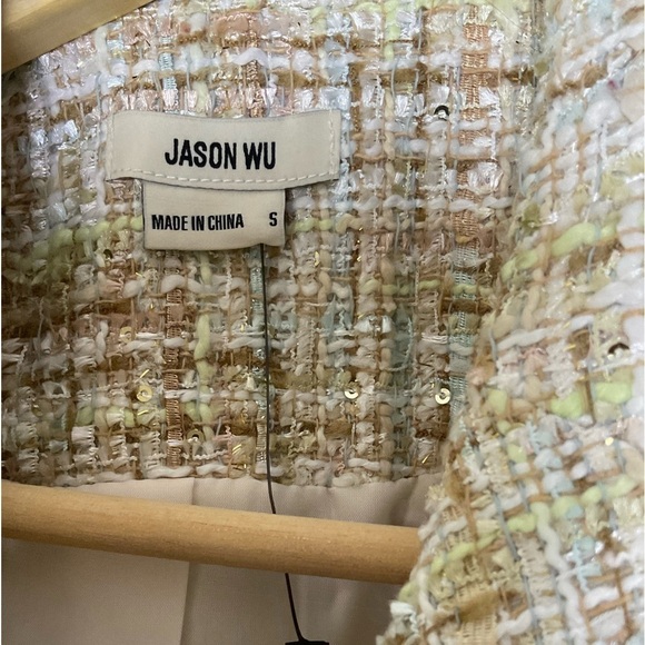 Jason Wu Sparkle Boucle Tweed Cream Double Breast Long Blazer​​​​​​ - Picture 14 of 15